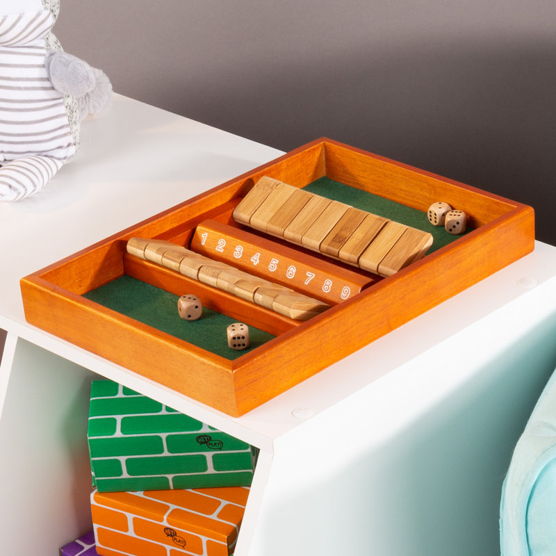 Hey Play Shut The Box Game - Classic 9 Number Games Set - Old Fashioned Wooden Board with Dice for Adults and Children
