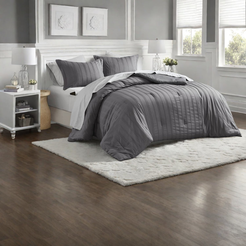 Ensembles de literie pour grand lit confortables en polyester, rayures tissées, style minimaliste, parfait pour un dortoir
