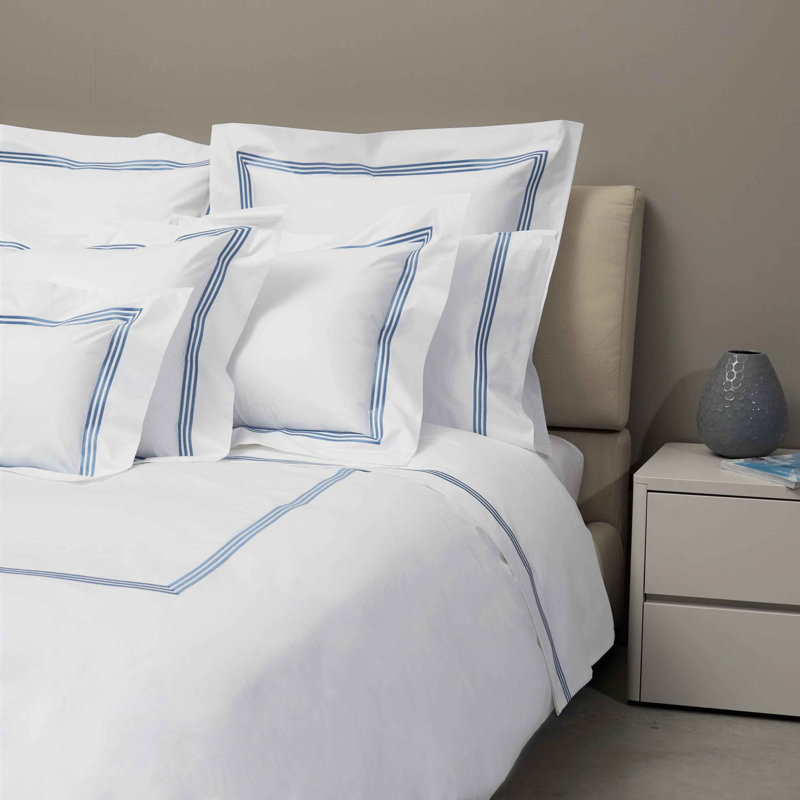 Platinum Percale Pillow Case, White/Air Force Blue, King Pillowcase