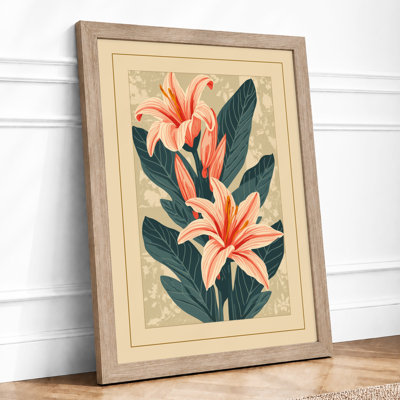 Orange Lilies In Teal Botanical - Print