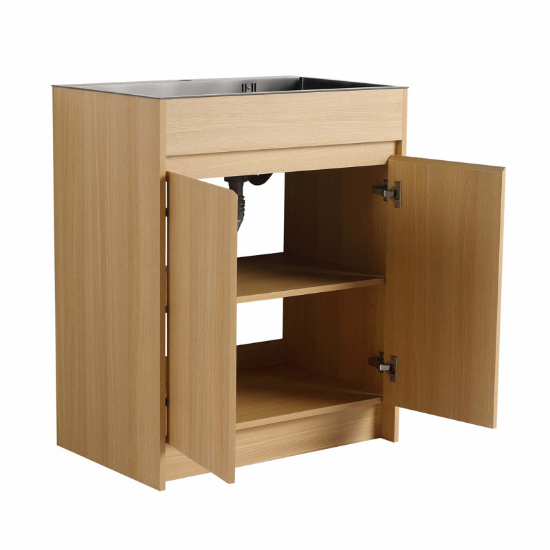 Meuble-lavabo autoportant de 28 po avec lavabo en acier inoxydable et tuyau de vidange flexible
