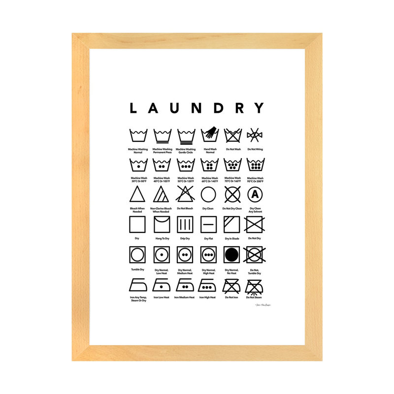 «Laundry Symbols» par Seven Trees Design - impression d'art textuel, 24" H x 16" W x1" D, Blanc, Natural Wood Paper