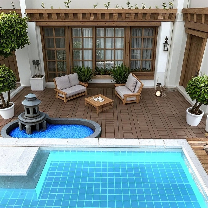 H Style 12" Patio Deck Tiles, DIY Module Interlocking Decking Tiles Floor Tile,Easy And Quick Installation Court Tiles For Porch Poolside Balcony Backyard 44Pcs