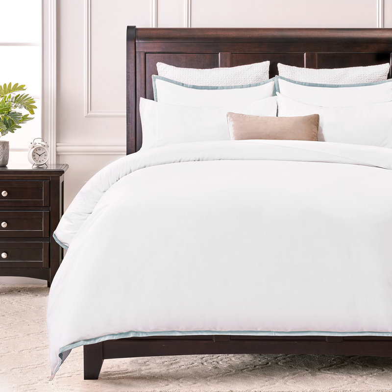 Ensemble de housse de couette brodée Chanasya, Housse de couette pour très grand lit et 2 taies , Bleu