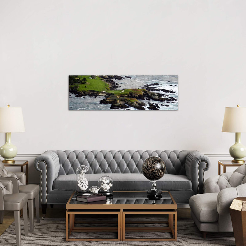 Golf Course on An Island Pebble Beach Golf Links, Pebble Beach, Monterey County, California, Usa 1 Piece Wrapped Canvas Panoramic Wall Art