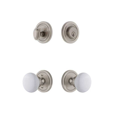 Grandeur Circulaire Rosette Entry Set with Hyde Park Knob in Satin Nickel