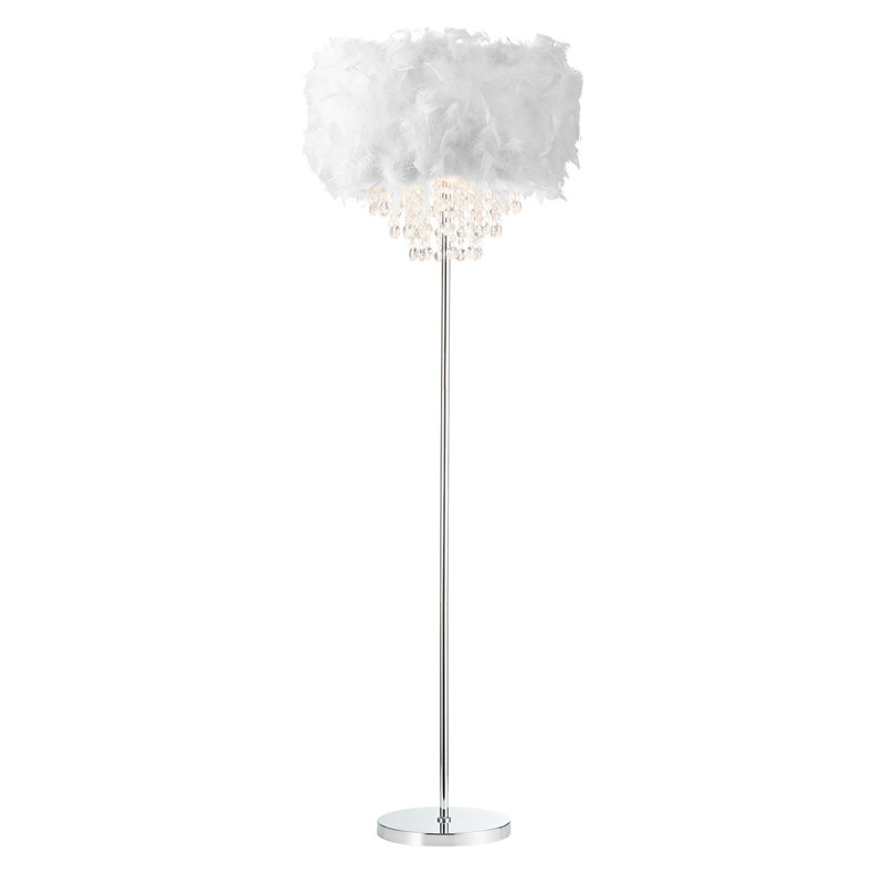 Modern Chandelier Style Feather Floor Lamp With Waterfall Drops By, Purple