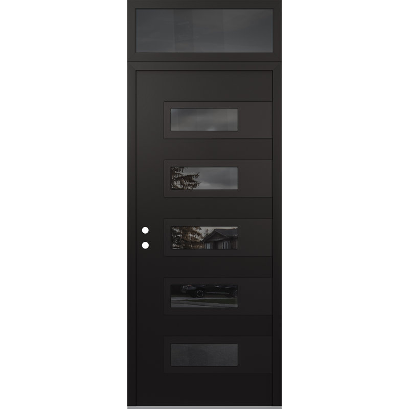 D3 Porte d'entrée droite 36 po x 96 po à panneau en acier noir et noir avec miroir, L 37,44 po x H 95,69 po, Main droite