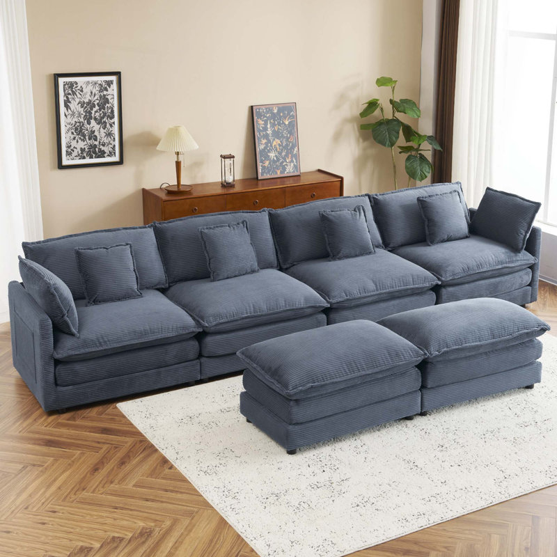 Canapé modulaire avec rangement Nathasa, H 35,4 po x l 75,6 po x P 57,1 po, Velours côtelé bleu