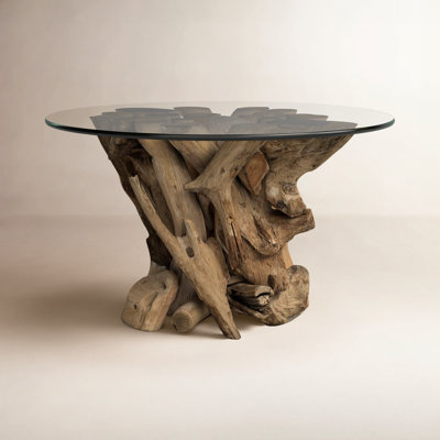 Julip 36" Glass Teak Coffee Table