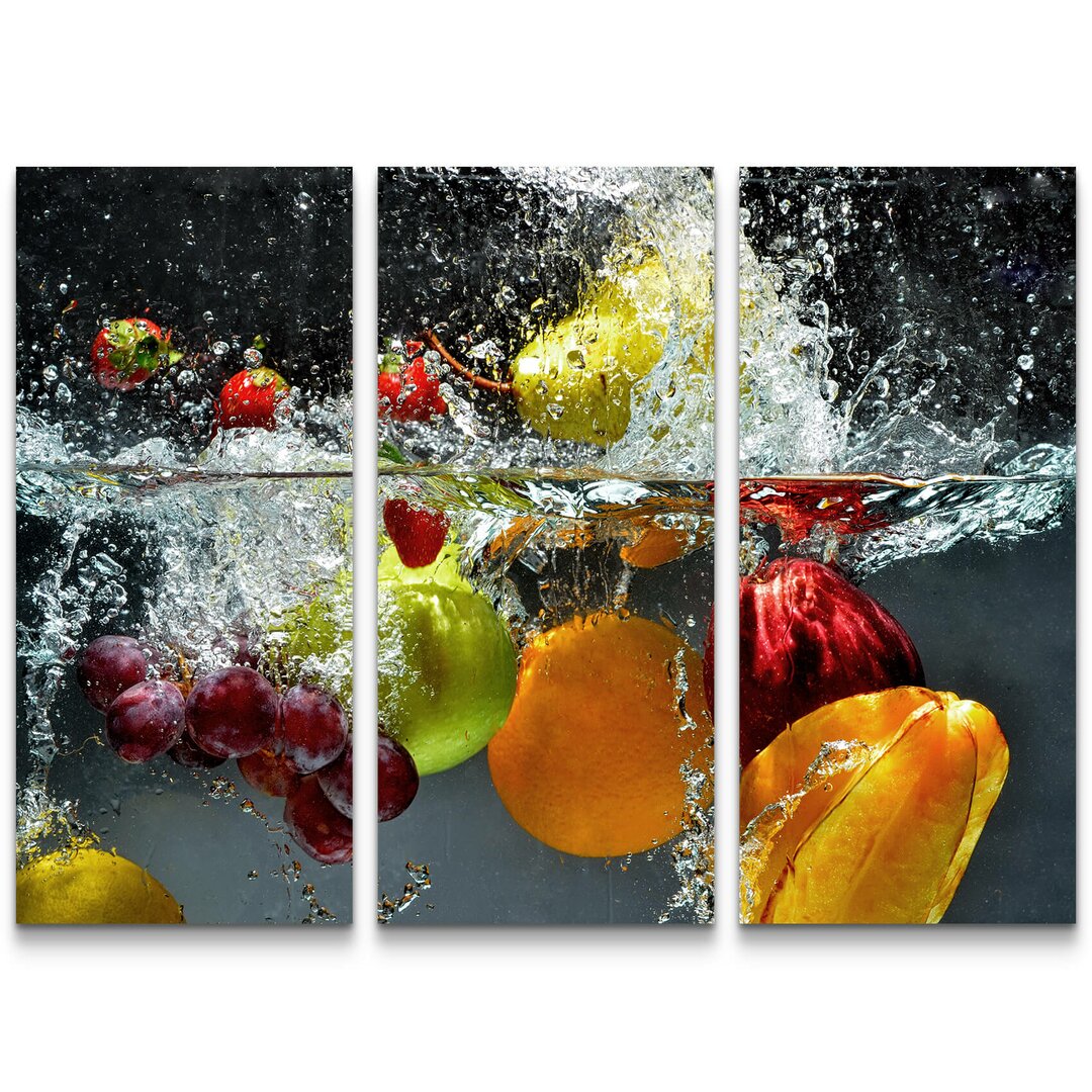 3-tlg. Leinwandbilder-Set Obst im Wasser