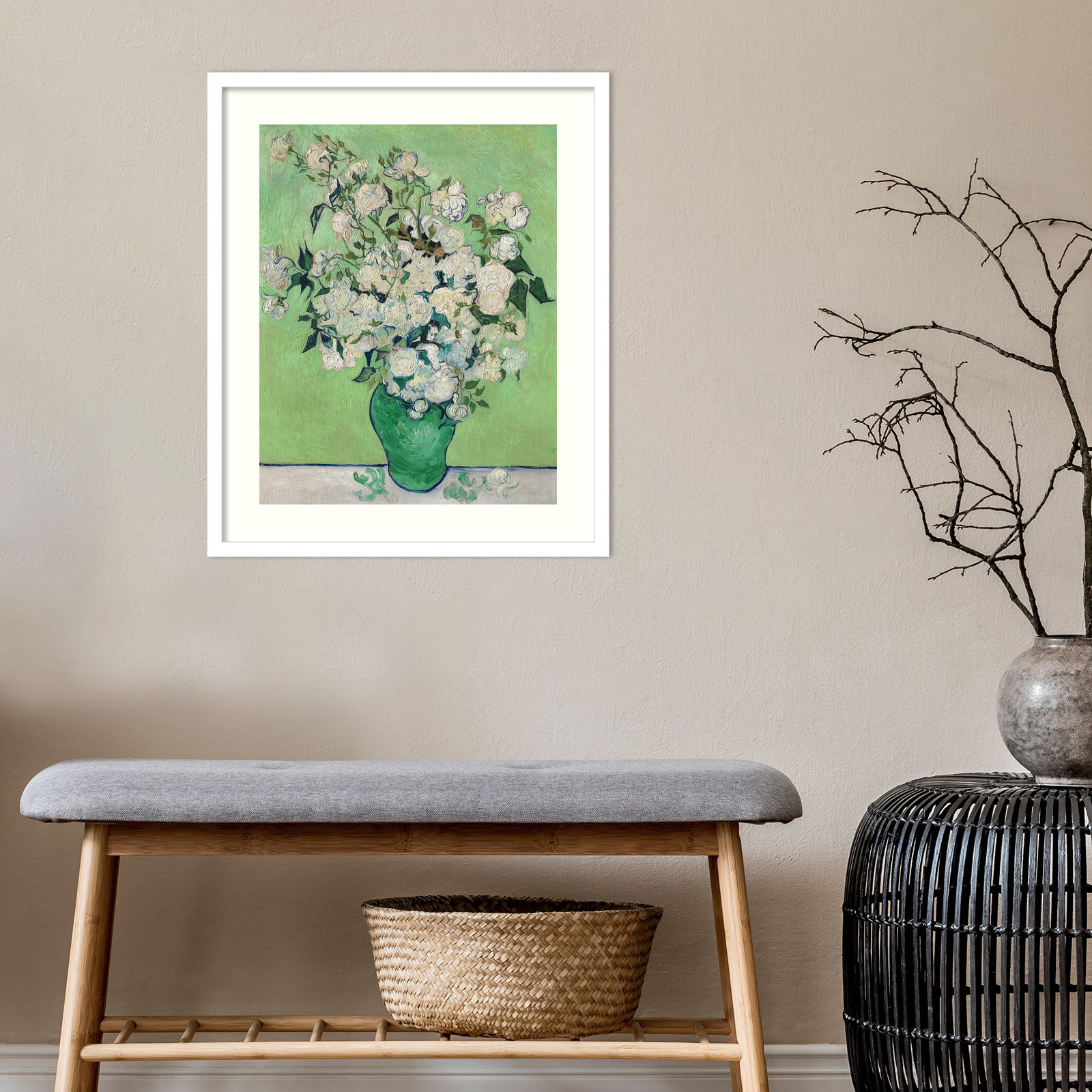 Roses by Vincent Van Gogh, White, 25.07" H x 20.82" W x 0.88" D
