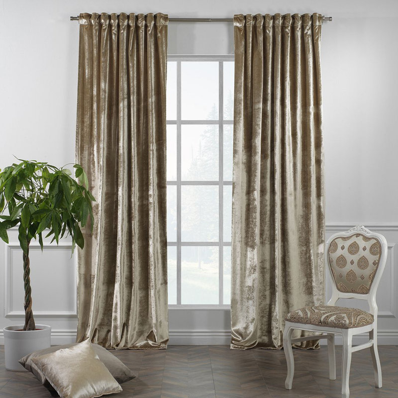 Extra Long & Extra Wide Shiny Velvet Curtain Panel (customized), Beige, 280cm Width x 145cm Drop
