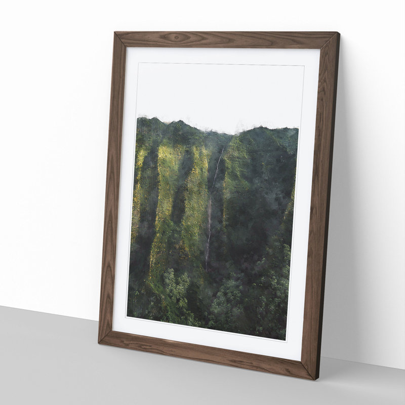 Kauai Waterfall in Hawaii - Picture Frame Painting, 36cm H x 27cm W x 2cm D, Walnut Framed