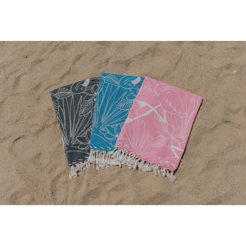 Chanyah Tropical Flamingo Organic Cotton Turkish Beach & Bath Towel, Sand Resistant Peshtemal, Thin and Lightweight, 66" x 36"