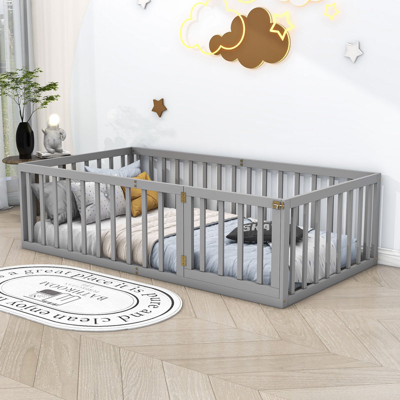 Guerriero Wooden Daybed Frame with Fence, Gray, Twin