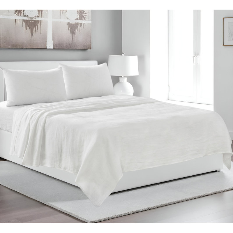 Ensemble de draps en lin ivoire quatre pièces, Ensemble de draps pour grand lit