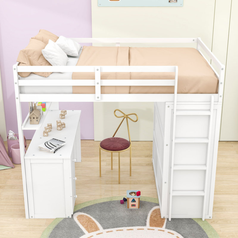 Loft Bed With Desk, Drawers, And Wardrobe, Full, White