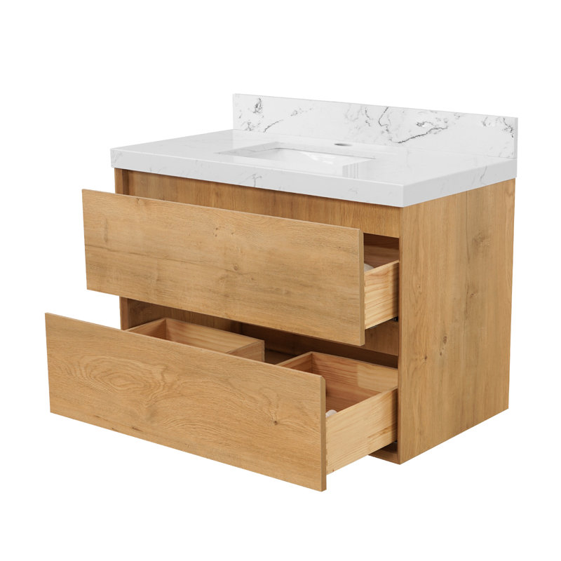 Meuble-lavabo flottant avec lavabo 36 po Verwood, Chêne fumé