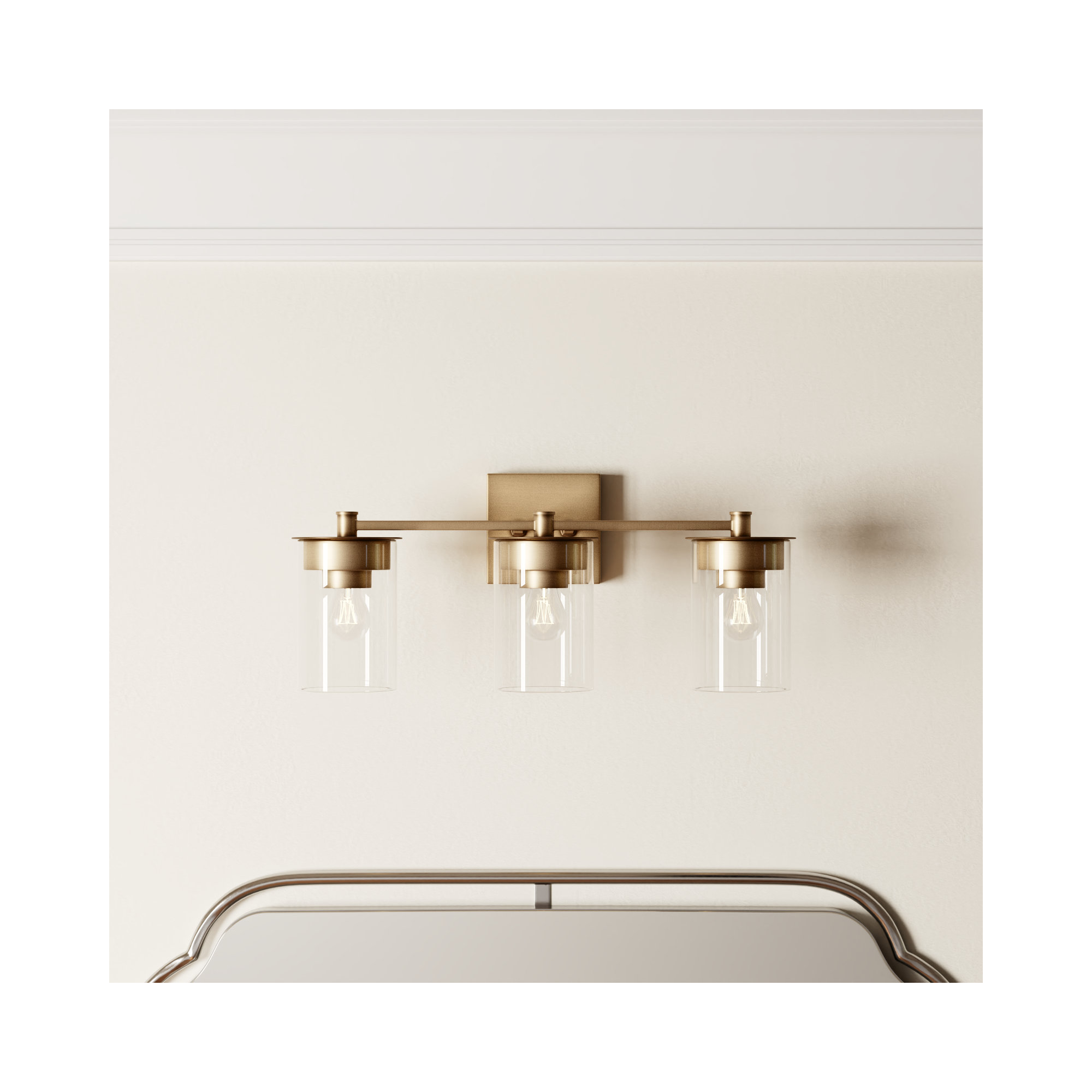 Elstone 3 Light Transparent Dimmable Vanity Light, Aged Brass