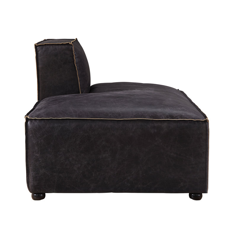 Canapé modulaire en cuir véritable 34 po Abbas, Cuir véritable ardoise antique