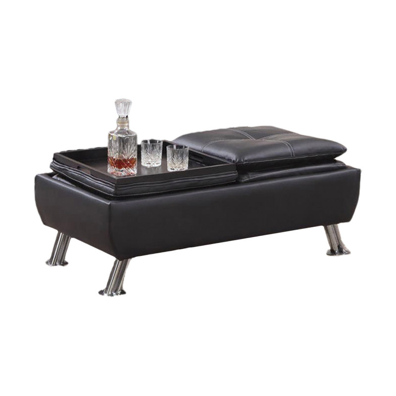 Repose-pieds cocktail capitonné, Similicuir noir