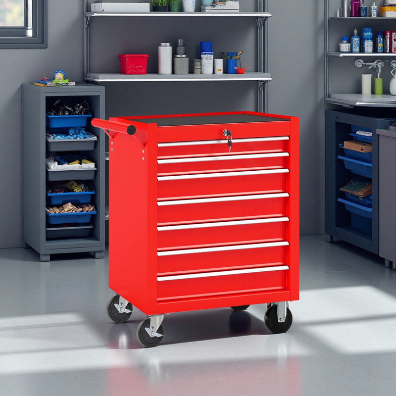 Coffre à outils roulant avec boîte à outils à 7 tiroirs avec roues Armoire de rangement multifonctionnelle pour outils, garage, entrepôt, atelier