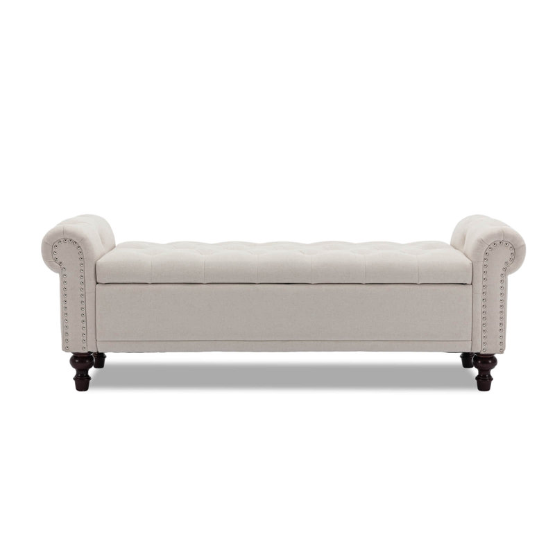 Velvet/Linen Upholstered Storage Bench With Segmented Storage Compartments, Beige