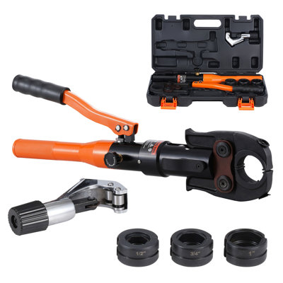 Copper Pipe Crimping Tool, Hydraulic Driven Press Tool with 1/2", 3/4", 1" VUS Jaws, Copper Tube Fittings Pipe Crimpers for Narrow Spaces and Tee Fittings