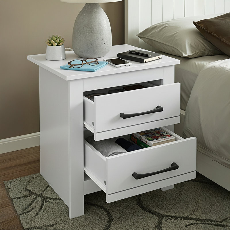 Limestone Manufactured Wood Bedside Table, White/White