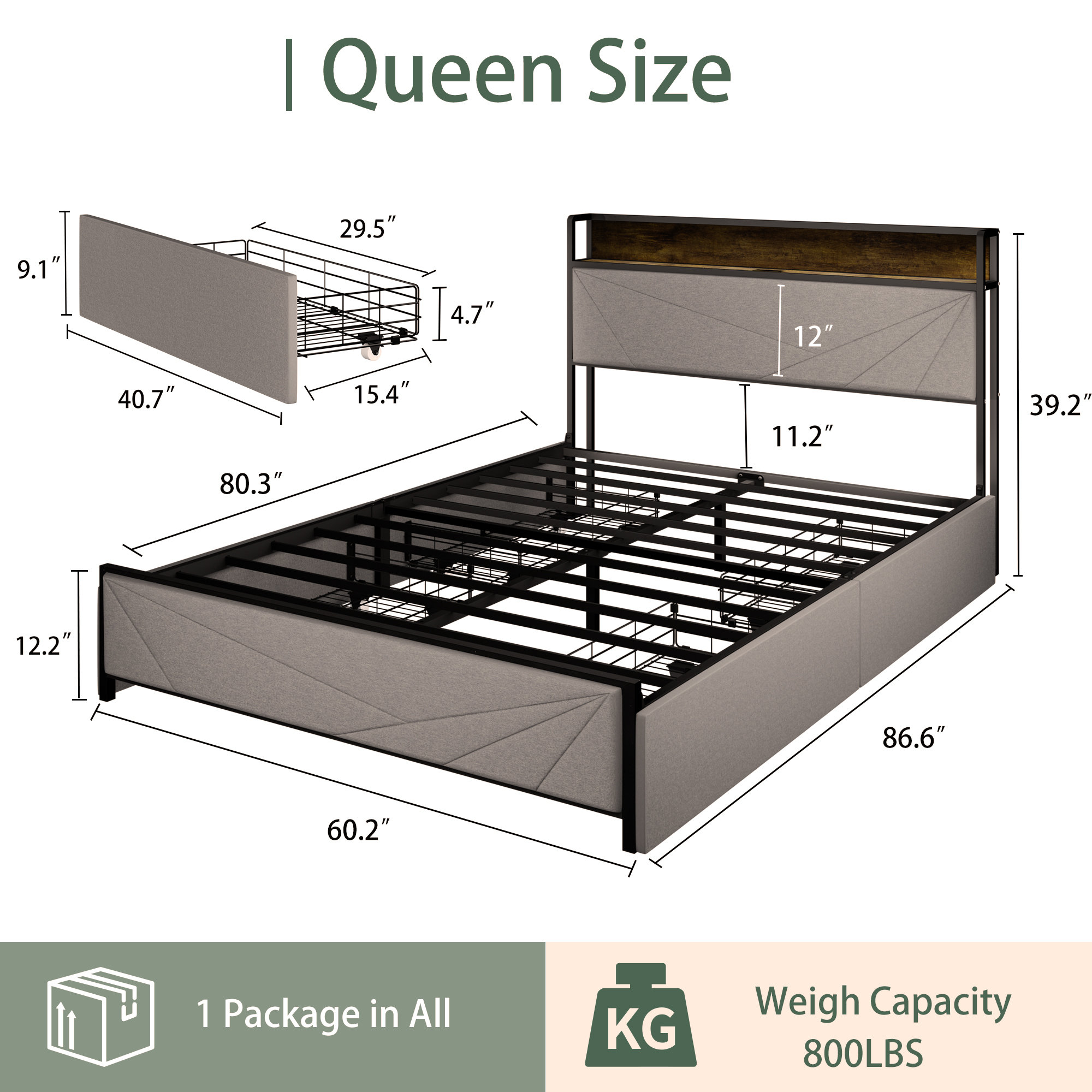 17 Stories Bed Frame with 4 Storage Drawers and 2 USB Ports ...