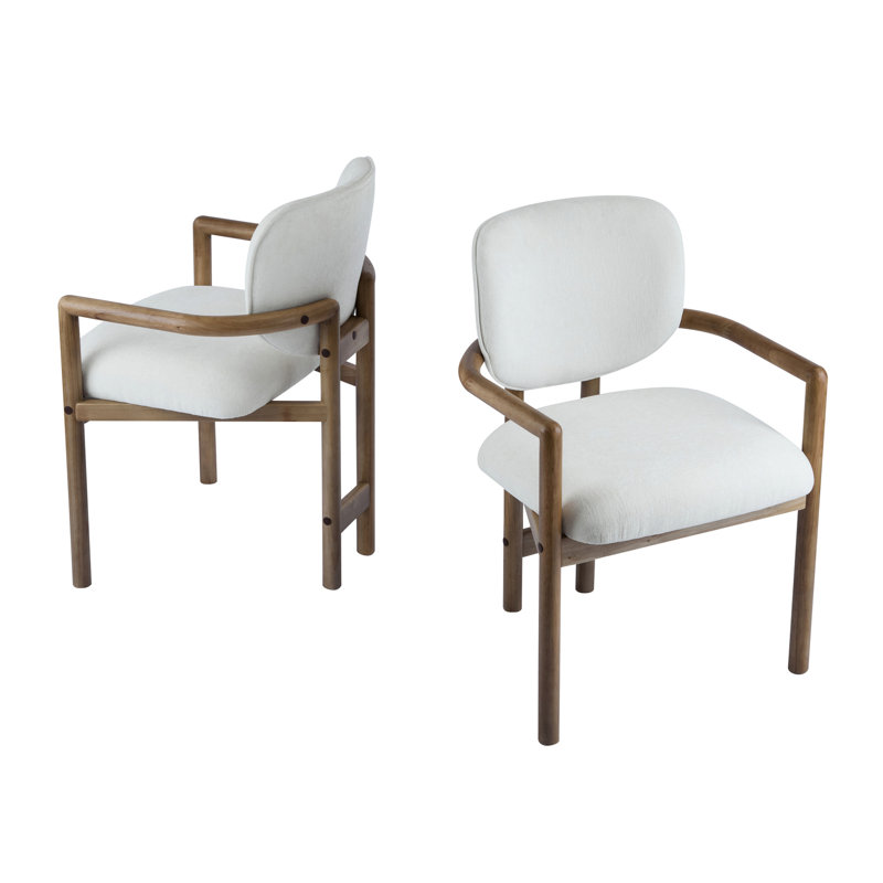 De 2 chaises de salle à manger, siège rembourré blanc, bois d'hévéa stable, revêtement en tissu 2 pièces, Blanc