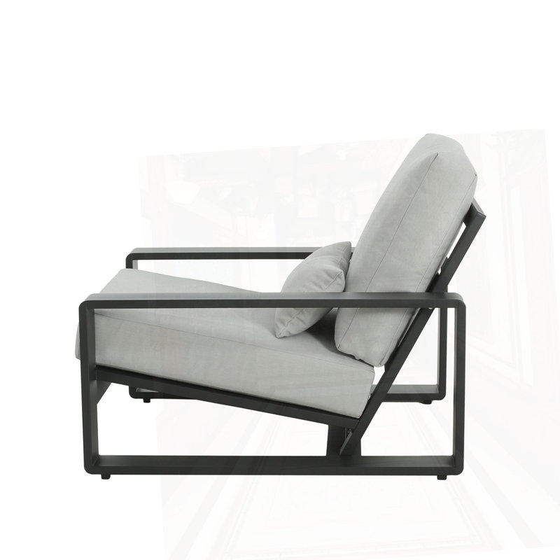 Outdoor And Indoor Aluminum Lounge Chair, Light Gray Cushion/Black Frame