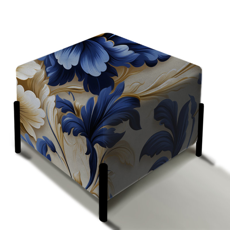 Motif baroque victorien bleu cobalt - repose-pieds floral carré