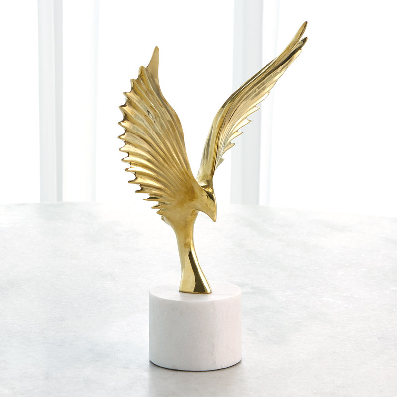 Soaring Brass and White Marble Modern Sculpture