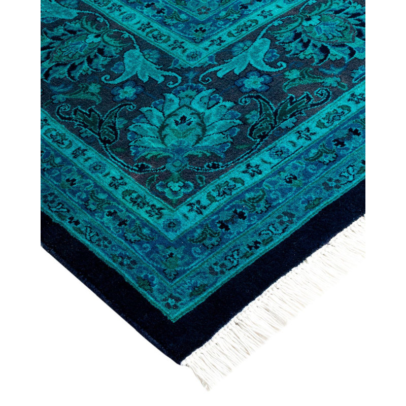 Tapis bleu marine noué à la main de conception unique Chimel