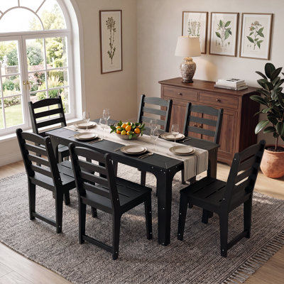 7-Piece HDPE Outdoor Dining Set 6 Armchairs And Dining Table With Umbrella Hole