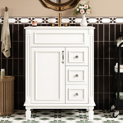 Meuble-lavabo moderne 24 po avec lavabo en céramique, 2 tiroirs et tablette ajustable