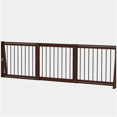 Barrière pour animaux autoportante PawHut, barrière pour chien en bois avec longueur rétractable de 28 à 75 po, pieds de support, tapis antidérapants, barrière pour animaux 3 panneaux pour l'intérieur, escalier, porte, brun