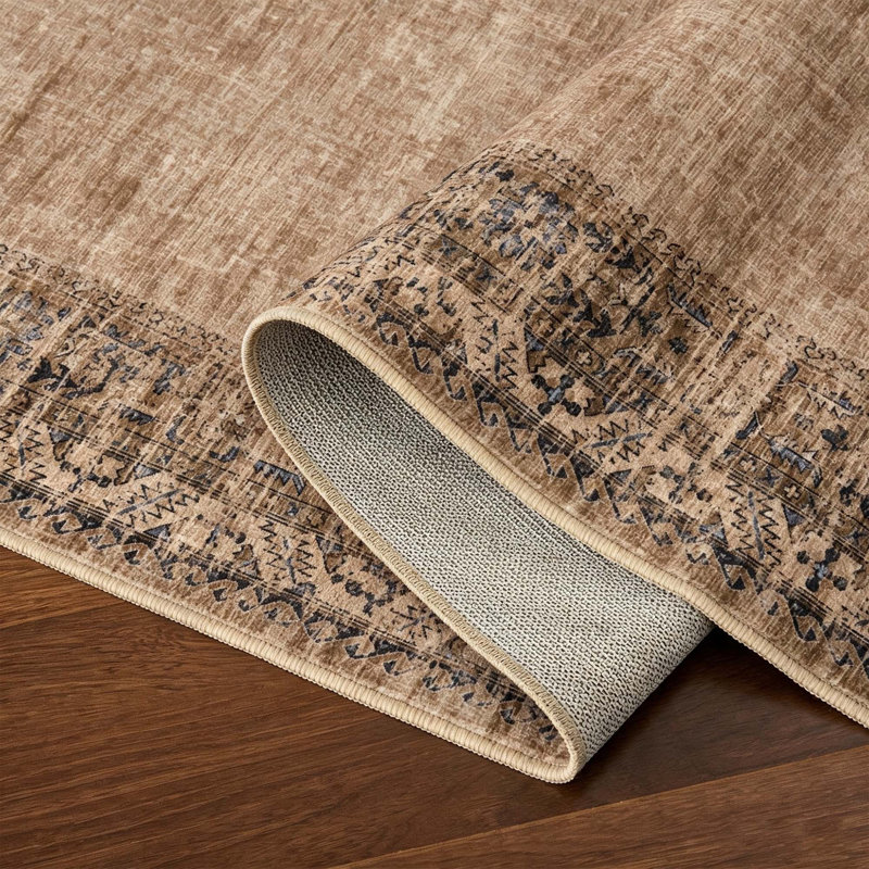 Tapis rétro à bord vieilli avec envers antidérapant, Red Brown, 8*10ft