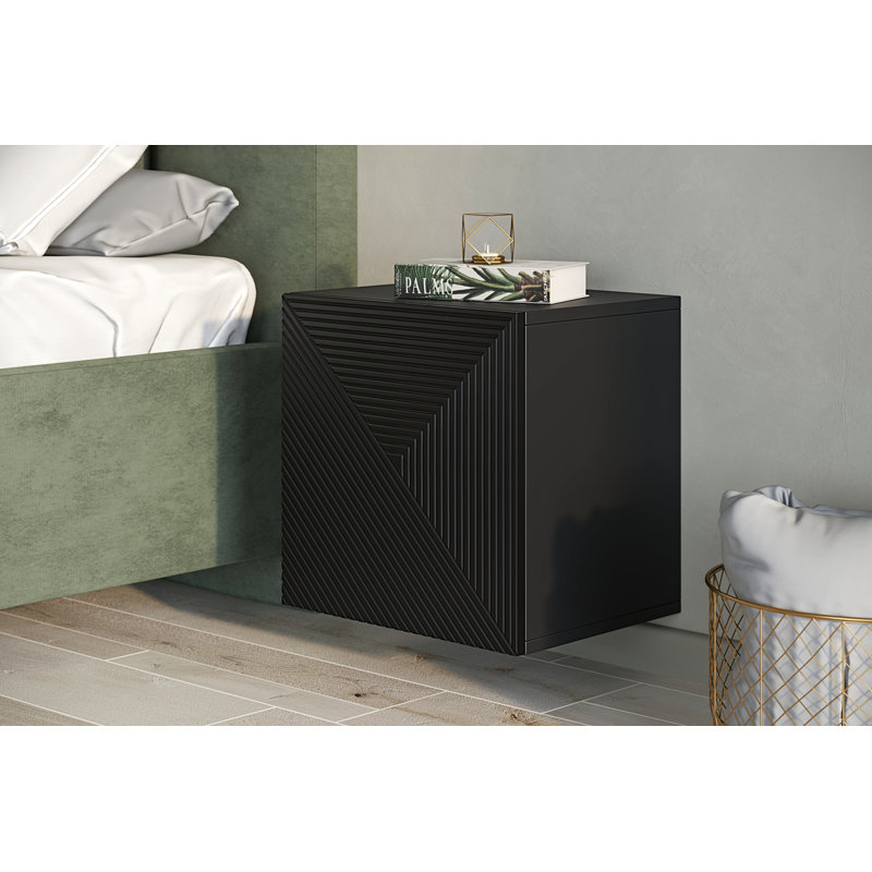 Aagam 40cm W Manufactured Wood Bedside Table, Black