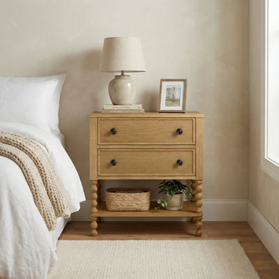 22" Solid Oak Wood Nightstand with 2 Soft-Close Drawers & Open Shelf, Quick 15-Min Assembly, Modern Bedside Table, Wood End Table for Bedroom
