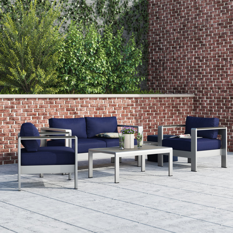 Shore 6-piece Outdoor Patio Aluminum Sectional Sofa Set, Navy