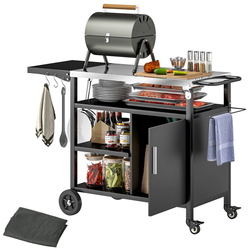 Support de barbecue extérieur avec table d'appoint pliable, plateau en acier inoxydable