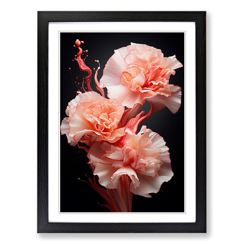Carnation Flower Abstract - Single Picture Frame Print on Wood, 46cm H x 34cm W x 2" D, Black Framed
