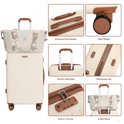 Ensemble de bagage 6 pièces, valise rigide de voyage en ABS avec serrure TSA, beige