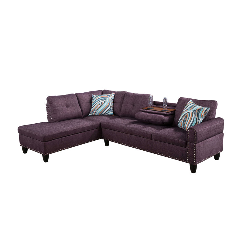 Apisha Upholstered L-Shaped Sectional Left Hand Facing, Purple Linen Blend