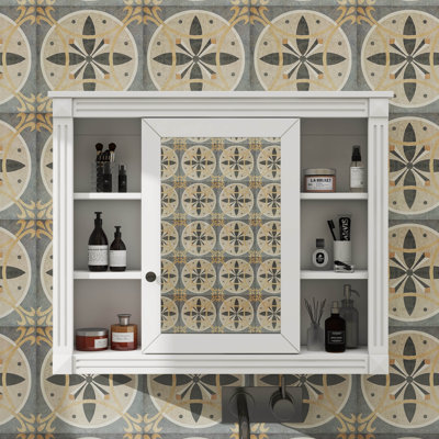 Armoire à pharmacie contemporaine de 35 po x 28 po avec miroir, unité de rangement moderne avec 6 tablettes ouvertes