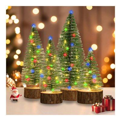 4 mini arbres de Noël avec lumières, 4 tailles, arbres de Noël artificiels