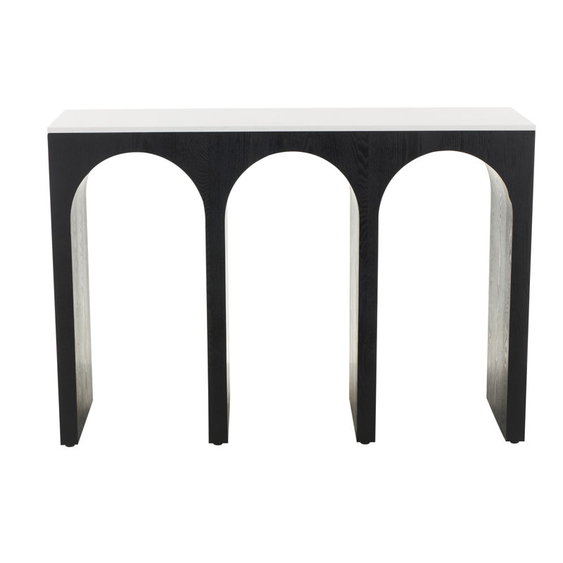 Vesel Cole And Grey Wood Art Deco Arched Cutout Console Table With White Marble Tabletop